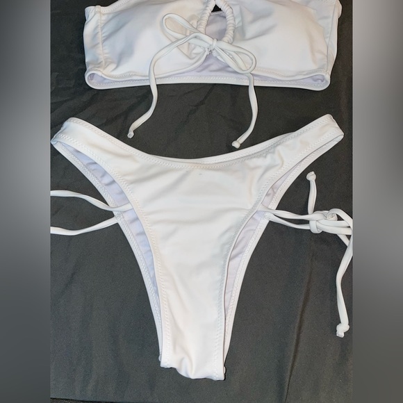 Push Up Bikini for High Cut Cheeky Bottom Swimsuit Thong Strappy Cut Out White M - Picture 6 of 12
